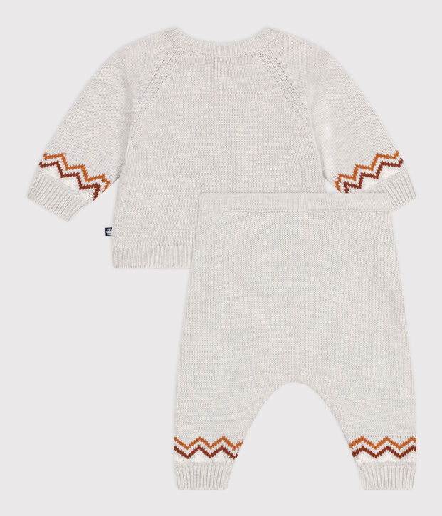Completo 2 pezzi in maglia con stampa P'tit C&oelig;ur neonato beige/multicolore