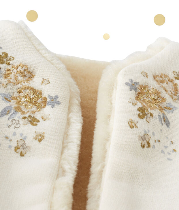 Gilet smanicato per beb&eacute; femmina reversibile bianco