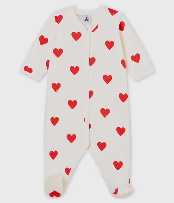 Tutina a cuori rossi bebé femmina in molleton bianco MARSHMALLOW/rosso TERKUIT