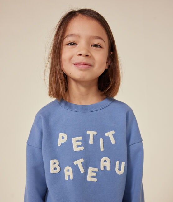 Maglia in tessuto felpato bambina/bambino blu BEACH