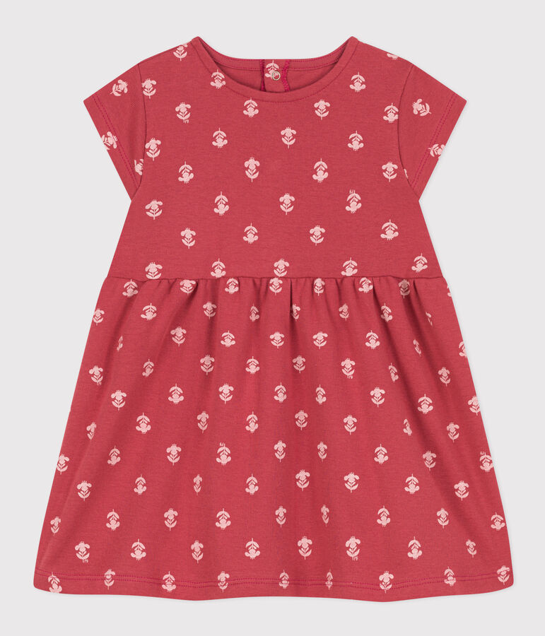 Abito beb&egrave; a maniche corte in cotone stampato rosa/ecru