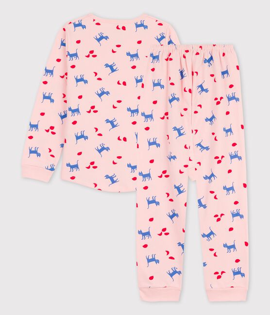 Pigiama con fantasia gatti bambina in cotone rosa MINOIS/bianco MULTICO