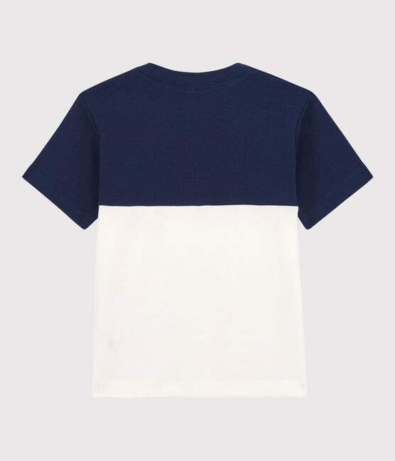T-shirt  maniche corte in cotone bambino blu MEDIEVAL/bianco MARSHMALLOW