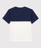 T-shirt  maniche corte in cotone bambino blu MEDIEVAL/bianco MARSHMALLOW