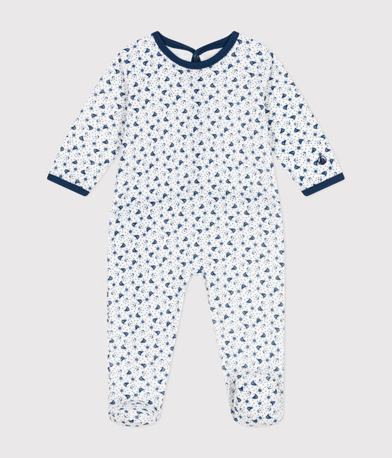 Tutina pigiama neonato in ciniglia bianco ECUME/bianco MULTICO