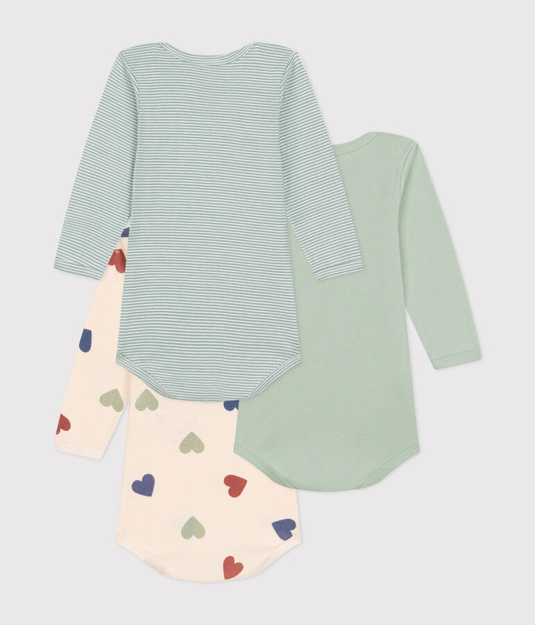 Confezione da 3 body a maniche lunghe in cotone con tre cuori stampati neonato multicolore
