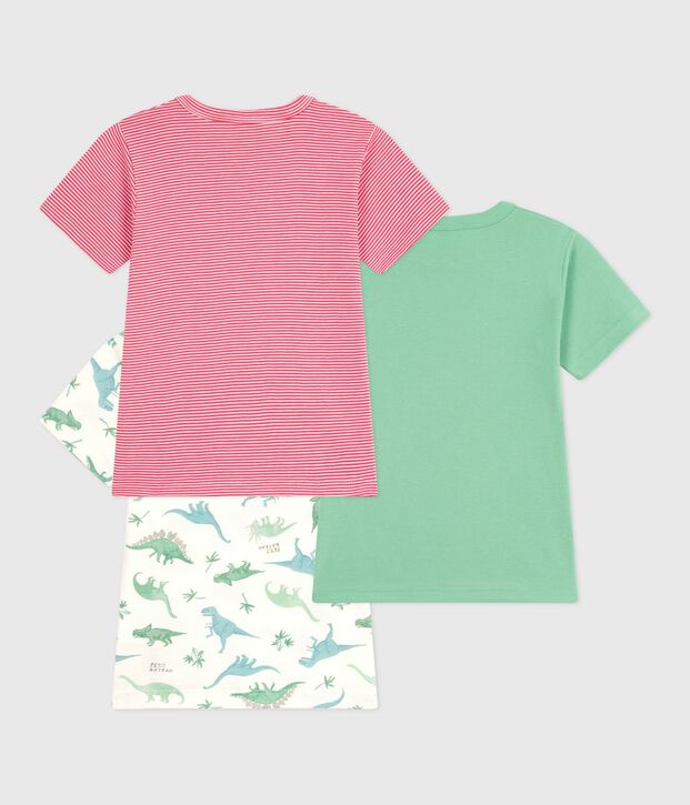 Set di 3 T-shirt bambino a maniche corte in cotone con dinosauri multicolore