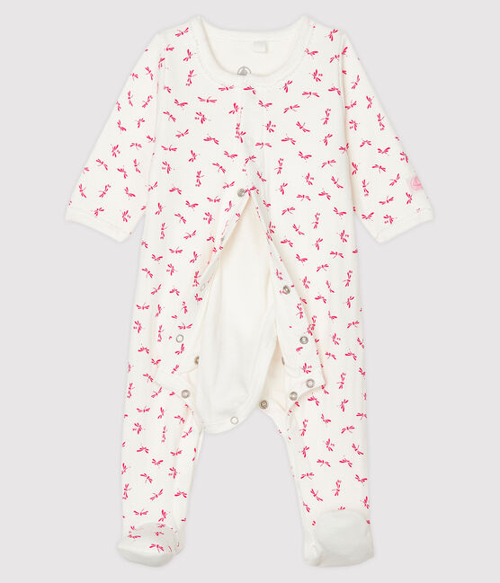 Bodyjama bebè femmina in tubique bianco MARSHMALLOW/rosa GROSEILLER