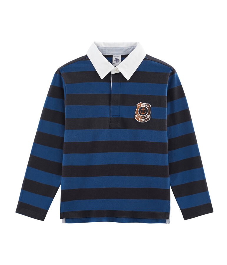 Polo rugby bambino a righe blu/blu