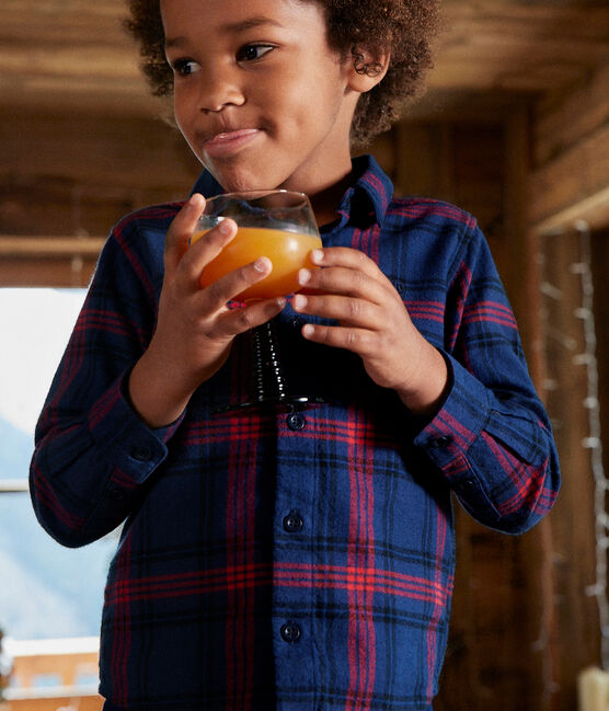 Camicia a quadri in flanella di cotone bambino blu SMOKING/bianco MULTICO