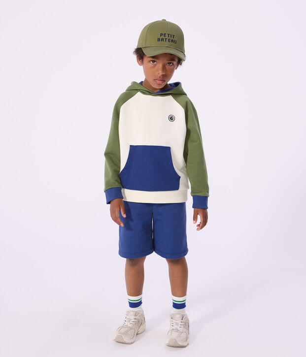 Felpa con cappuccio in cotone bambino ecru/multicolore