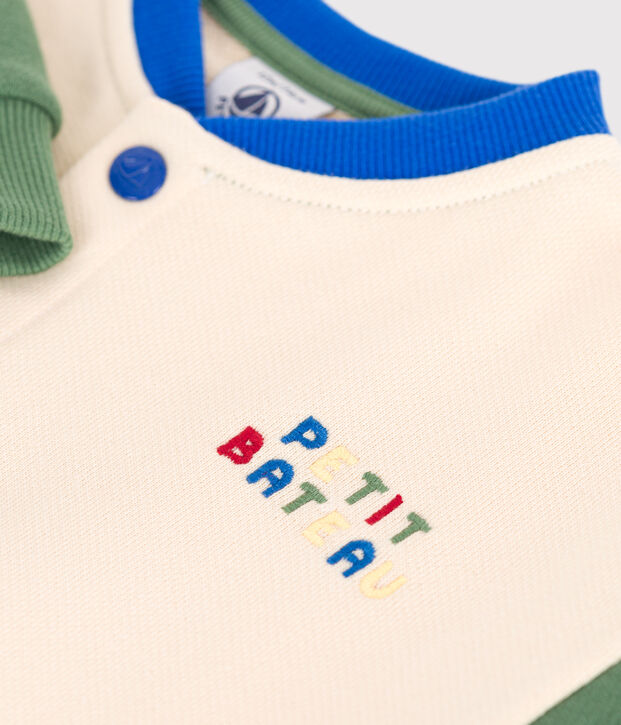 Giacca stile teddy in cotone color block neonato ecru/verde
