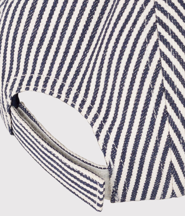 Berretto Petit Bateau Family in tela per beb&egrave; blu/bianco