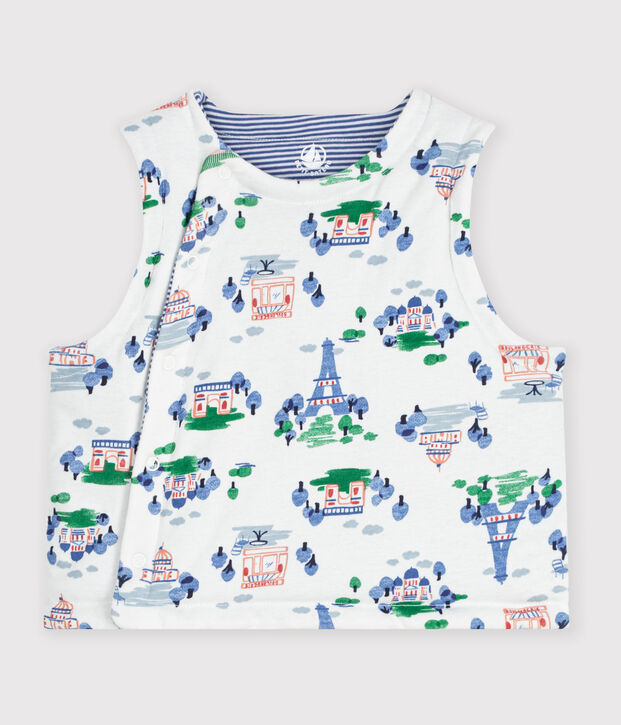 Cardigan senza maniche double face in cotone con stampa Parigi neonato bianco/multicolore