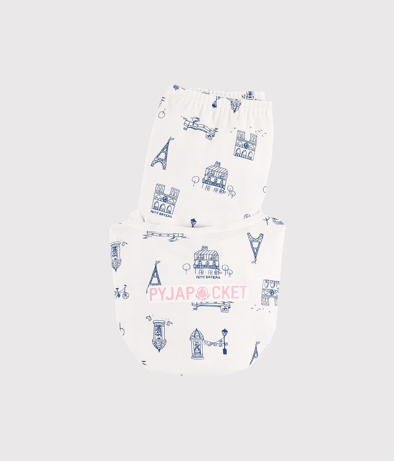 Pigiama bambino fantasia Parigi a costine bianco/blu
