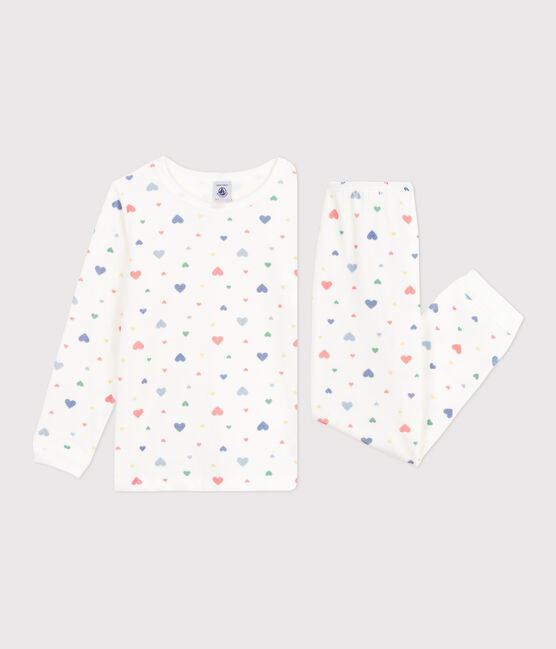 Pigiama in ciniglia con stampa a cuori bambina bianco MARSHMALLOW/bianco MULTICO