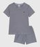 Pigiama corto in cotone a righe bambino blu SMOKING/bianco MARSHMALLOW