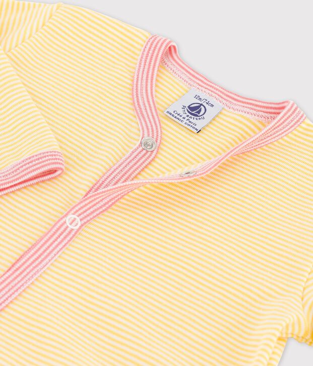 Tutina pigiama beb&egrave; a righe in cotone biologico giallo/bianco