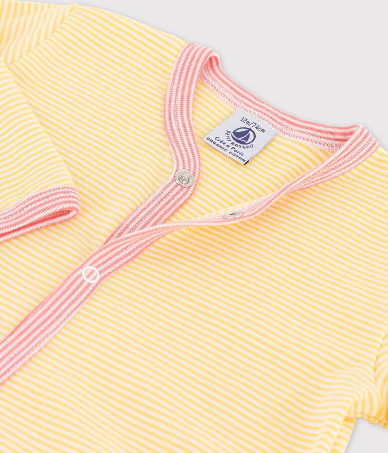 Tutina pigiama beb&egrave; a righe in cotone biologico giallo/bianco