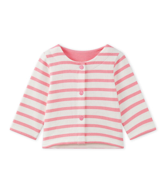 Cardigan bebé bambina rigato bianco MARSHMALLOW/rosa PETAL
