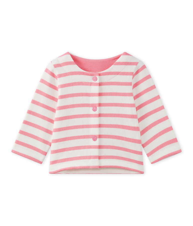 Cardigan beb&eacute; bambina rigato bianco/rosa