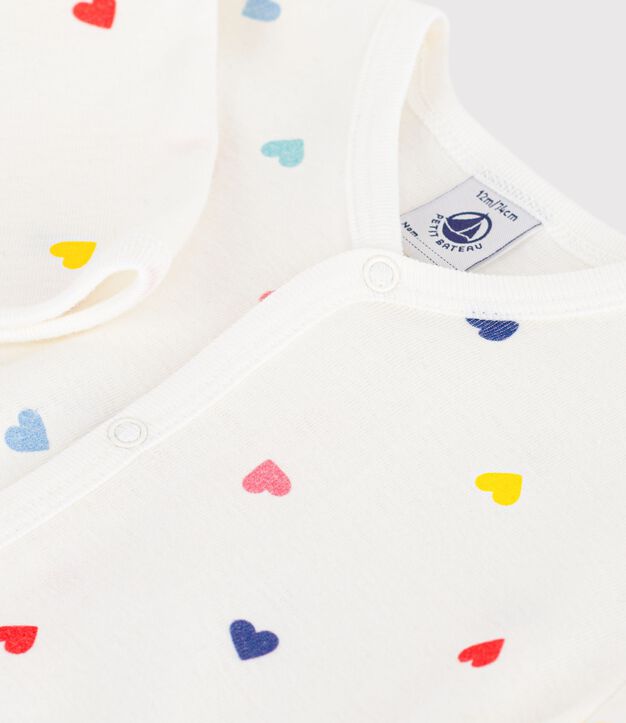 Pigiama senza piedini in cotone con stampa a cuori neonata bianco/multicolore