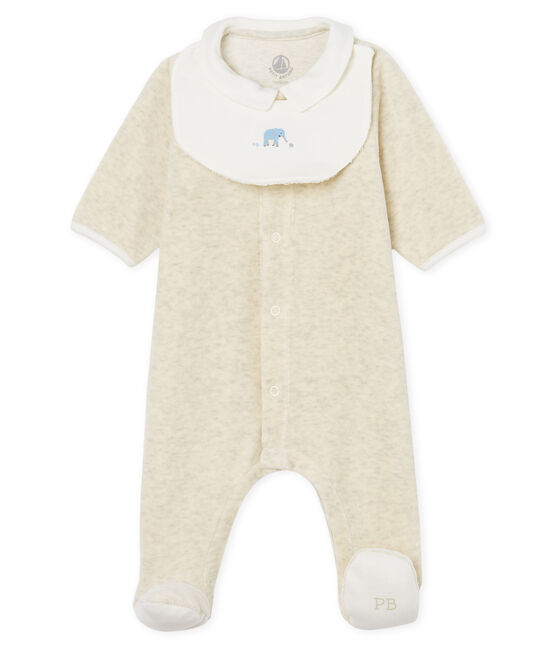 Tutina pigiama e bavaglino bebè unisex in velluto di cotone beige MONTELIMAR CHINE