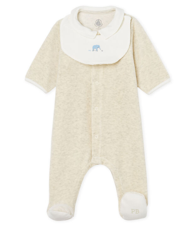 Tutina pigiama e bavaglino beb&egrave; unisex in velluto di cotone beige