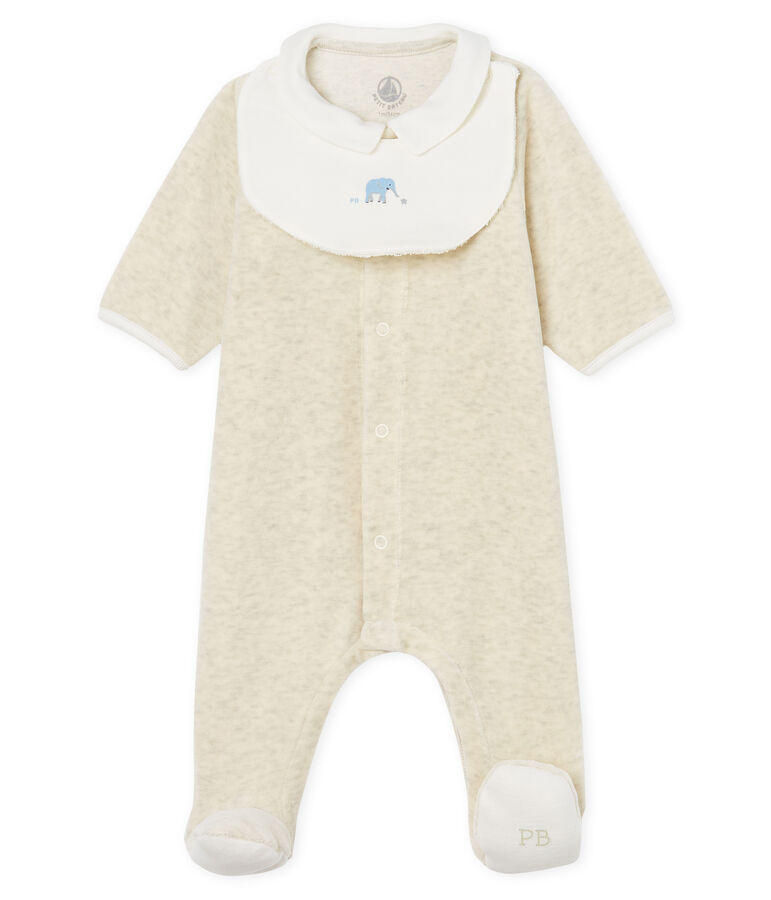 Tutina pigiama e bavaglino beb&egrave; unisex in velluto di cotone beige