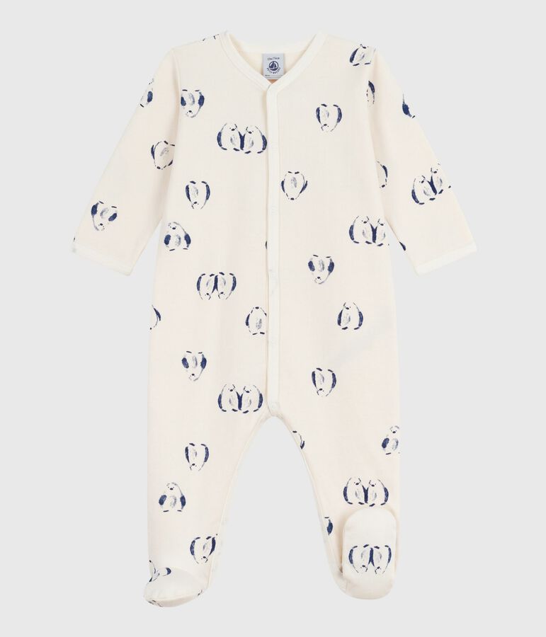 Pigiama in tessuto felpato spazzolato con colletto a petalo con stampa a fiori neonato ecru/multicolore