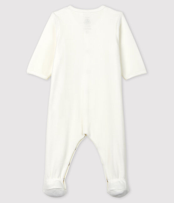 Tutina bianca in ciniglia di cotone biologico con serigrafia Petit Bateau bianco MARSHMALLOW/beige PERLIN