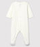 Tutina bianca in ciniglia di cotone biologico con serigrafia Petit Bateau bianco MARSHMALLOW/beige PERLIN