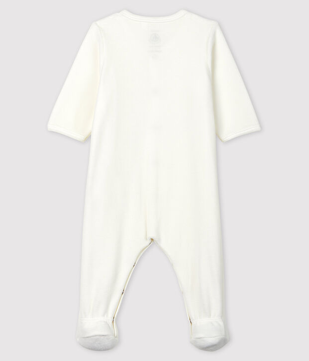 Tutina bianca in ciniglia di cotone biologico con serigrafia Petit Bateau bianco/grigio