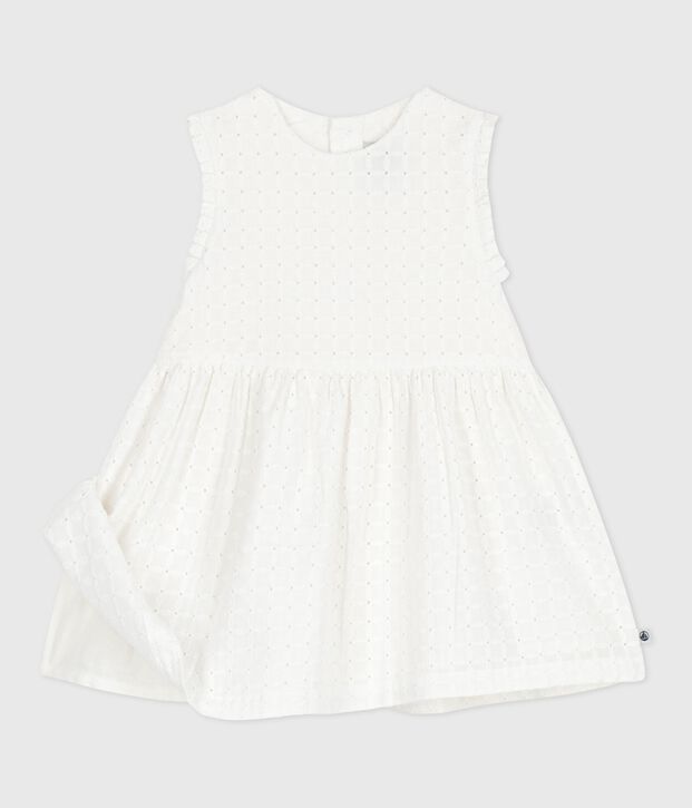Abito senza maniche in sangallo di cotone bianco neonato bianco