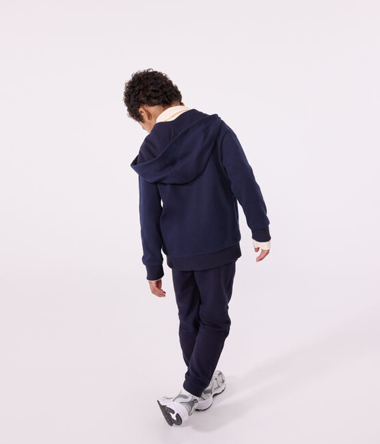 Felpa con cappuccio e cerniera in cotone tinta unita bambino blu SMOKING