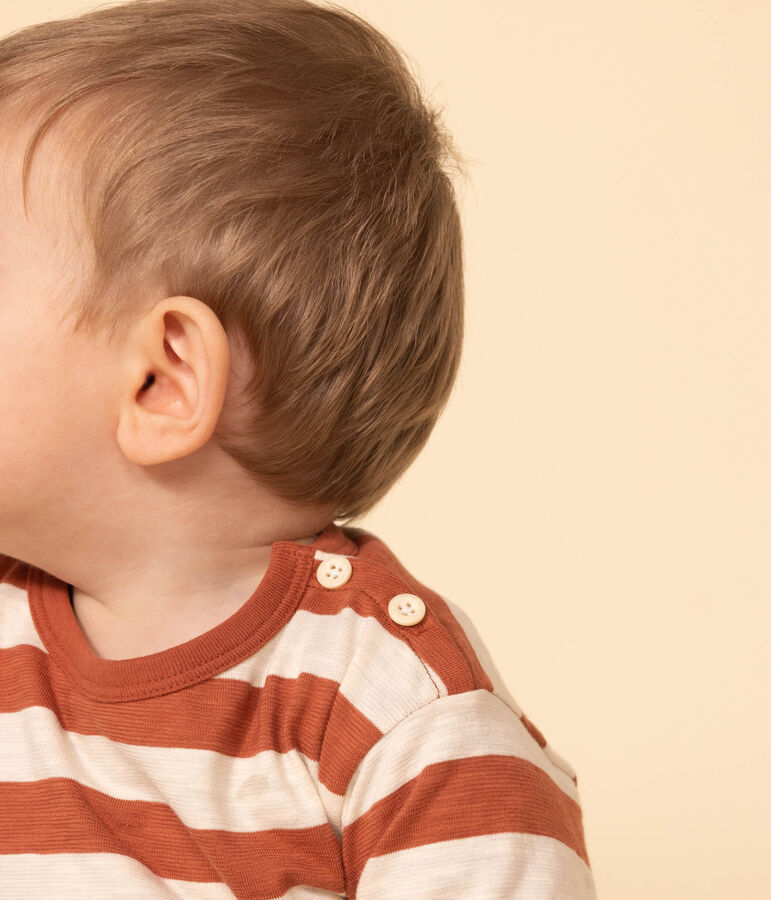 T-shirt a maniche lunghe in jersey fiammato stampato per beb&egrave; marrone/ecru