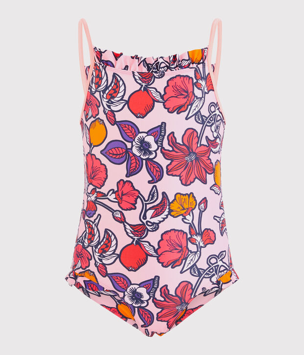 Costume da bagno intero ecoresponsabile bambina rosa/multicolore