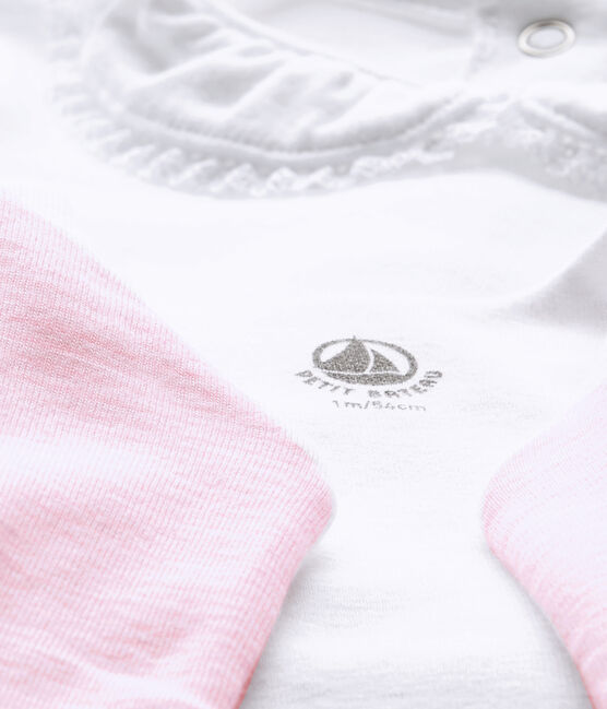 Coordinato 3 pezzi per bebé femmina bianco ECUME/rosa VIENNE
