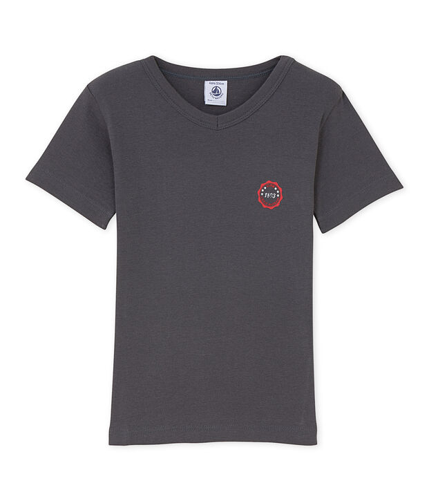 T-shirt bambino scollo a V con motivo grigio Maki