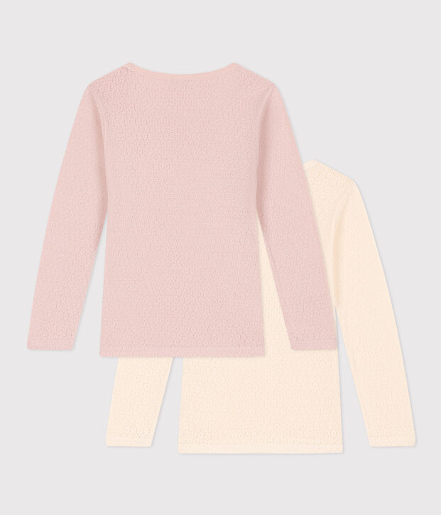 Confezione da 2 t-shirt bambina a manica lunga in cotone traforato multicolore