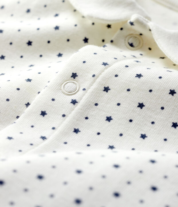 Tutina pigiama con colletto a stelline beb&egrave; in cotone biologico bianco/grigio