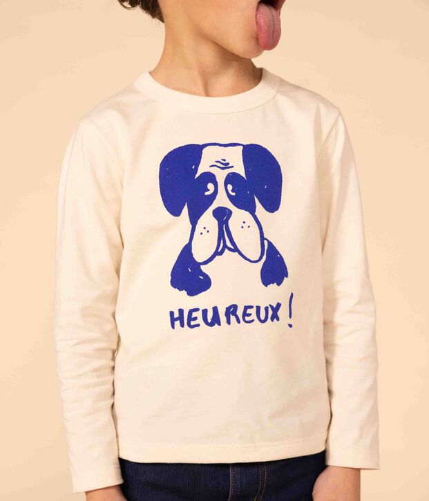 T-shirt a maniche lunghe in cotone bambino unisex ecru/blu