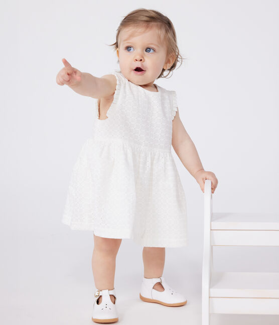 Abito senza maniche in sangallo di cotone bianco neonato bianco MARSHMALLOW