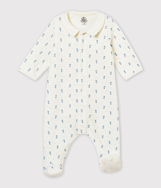 Bodygiama stampato in ciniglia per bebé maschio bianco MARSHMALLOW/bianco MULTICO