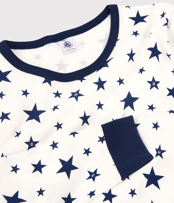 Pigiama a stelle bambina/bambino in cotone bianco MARSHMALLOW/blu MEDIEVAL