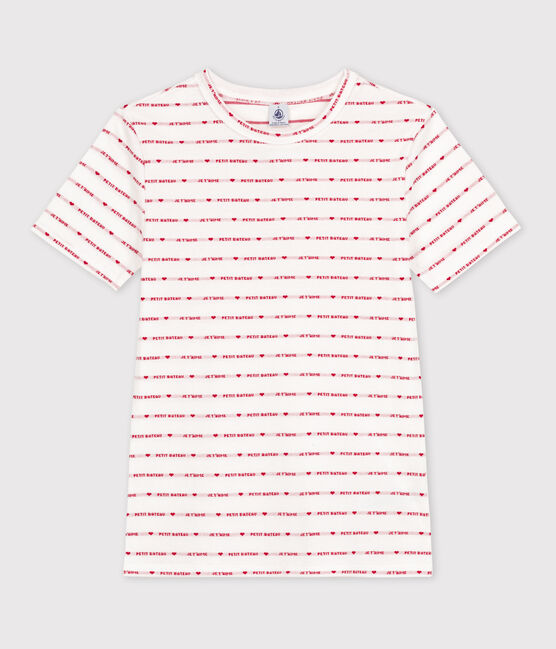 T-shirt L'ICONIQUE girocollo in cotone Donna bianco MARSHMALLOW/rosso TERKUIT
