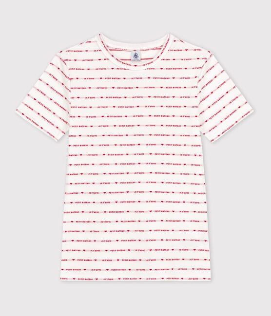 T-shirt L'ICONIQUE girocollo in cotone Donna bianco MARSHMALLOW/rosso TERKUIT