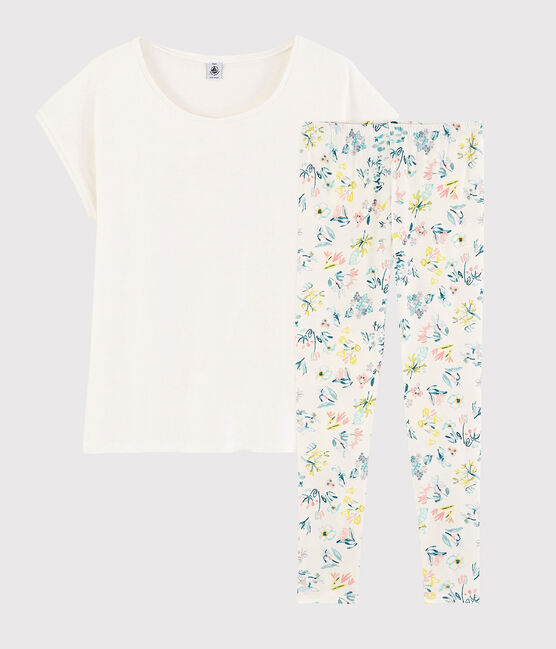 Pigiama fiori primaverili ragazza-donna in cotone bianco MARSHMALLOW/bianco MULTICO