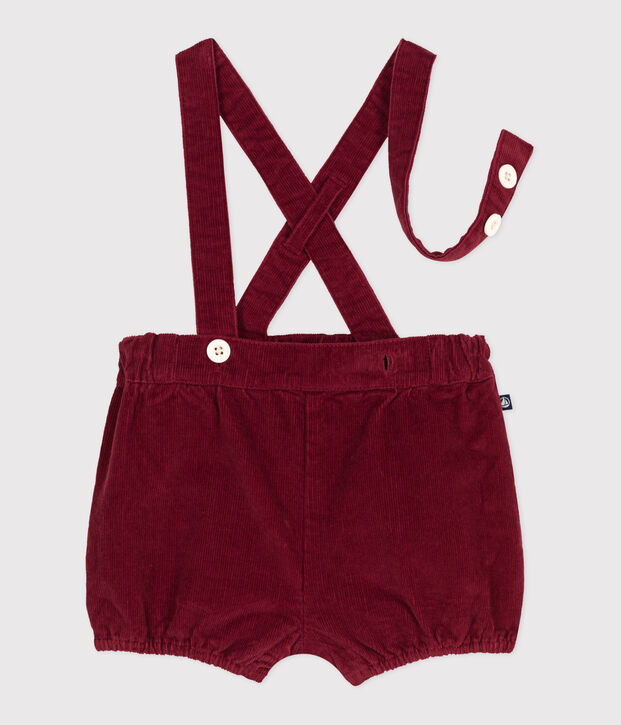 Shorts con bretelle in velluto tinta unita neonato rosso