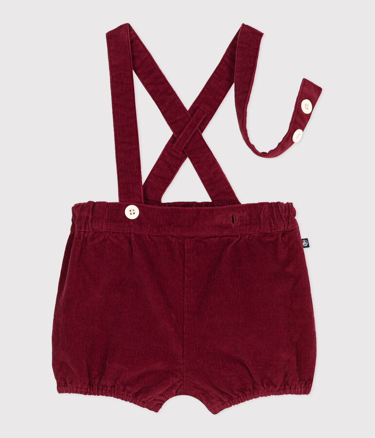 Shorts con bretelle in velluto tinta unita neonato rosso